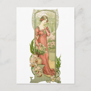 Vintage Art Nouveau Greenhouse Lady Elegant Postcard