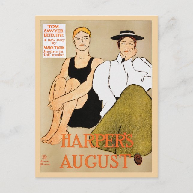 Vintage art nouveau Harper's magazine August Postcard (Front)