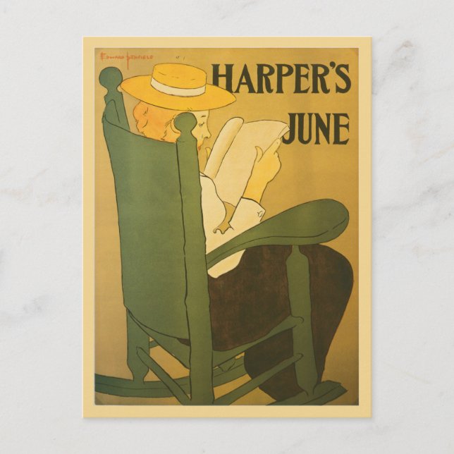 Vintage art nouveau Harper's magazine June Postcard (Front)
