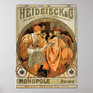 Vintage Art Nouveau Heidsieck and Co. 1901 Mucha Poster