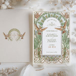 Vintage Art Nouveau Hummingbird Save the Date Invitation<br><div class="desc">Delight your guests with the allure of bygone elegance using this Vintage Art Nouveau Save the Date invitation. The design is a harmonious blend of soft parchment tones, highlighted with subtle shades of olive green, rust, and teal, depicting delicate hummingbirds in flight. Encapsulating the Art Nouveau style, the front of...</div>