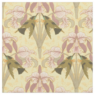 Vintage Art Nouveau Hummingbirds & Orchids Pattern Fabric