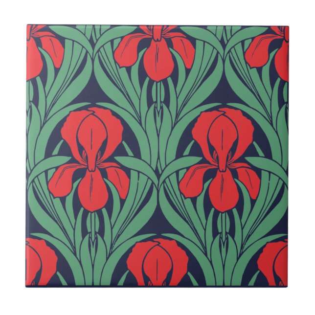 Vintage Art Nouveau Iris pattern Tile (Front)