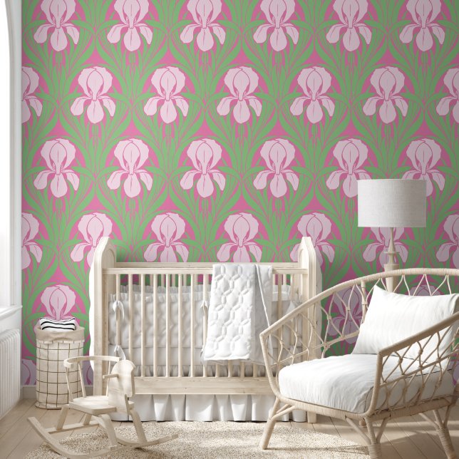 Vintage Art Nouveau Iris Pattern Wallpaper (Kids)