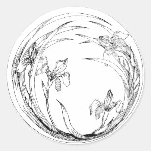 Vintage Art Nouveau Irises - Iris Template Classic Round Sticker