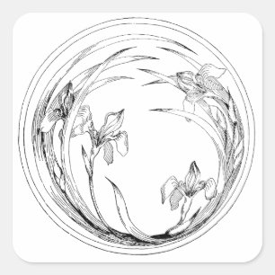 Vintage Art Nouveau Irises - Iris Template Square Sticker
