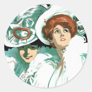 Vintage Art Nouveau, Italian Fashion, Fancy Women Classic Round Sticker
