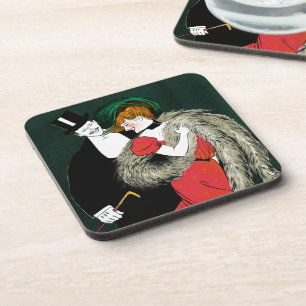 Vintage Art Nouveau, Italian Fashion Love Romance Coaster