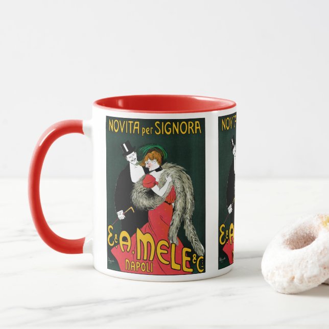 Vintage Art Nouveau, Italian Fashion Love Romance Mug (With Donut)