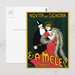 Vintage Art Nouveau, Italian Fashion Love Romance Postcard