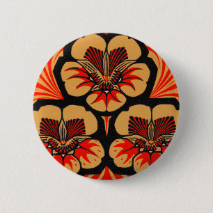 Vintage Art Nouveau Julie de Graag Flower Woodcut 2 Inch Round Button