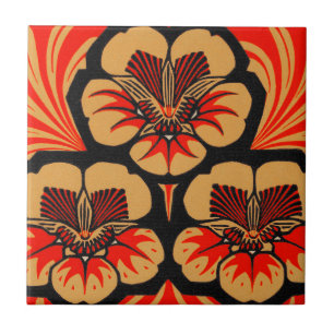 Vintage Art Nouveau Julie de Graag Flower Woodcut Tile
