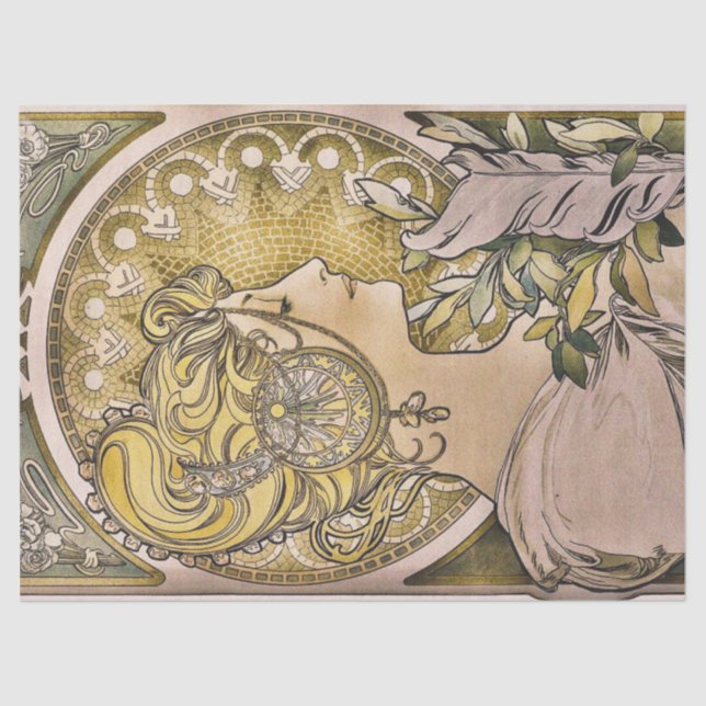 Vintage Art Nouveau "La Plume" by Mucha Tissue Paper (Front)