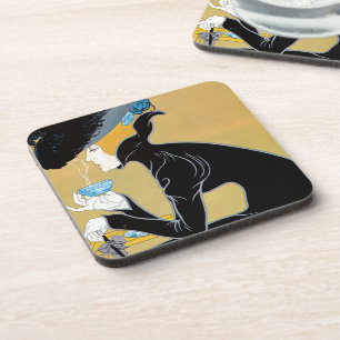 Vintage Art Nouveau, Lady Drinking Marco Polo Tea Coaster