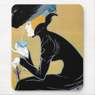 Vintage Art Nouveau, Lady Drinking Marco Polo Tea Mouse Pad