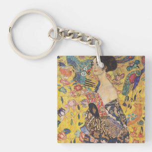 Vintage Art Nouveau Lady with Fan Painting Keychain