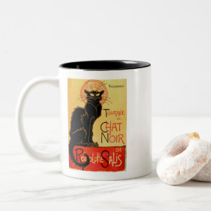 Vintage Art Nouveau Le Chat Noir Black Cat Theophi Two-Tone Coffee Mug