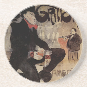 Vintage Art Nouveau Le Grillon, Man Drinking Beer Coaster
