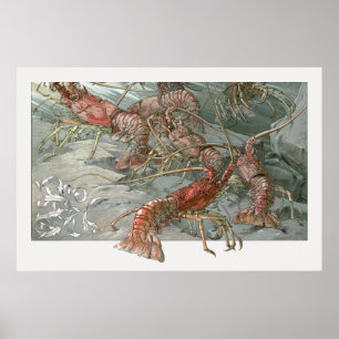 Vintage Art Nouveau, Lobsters in the Ocean Poster