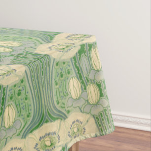 Vintage Art Nouveau Lotus and Poppies Pattern Tablecloth