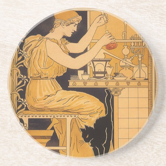 Vintage Art Nouveau, Love Conquers All Scientist Coaster (Front)