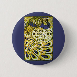 Vintage Art Nouveau, Macmillan's Peacock Feather 2 Inch Round Button