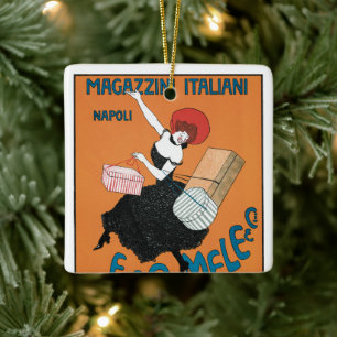 Vintage Art Nouveau Magazzini Italiani by Capiello Ceramic Ornament
