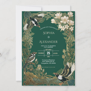 Vintage Art Nouveau Magpie Wedding Invitation