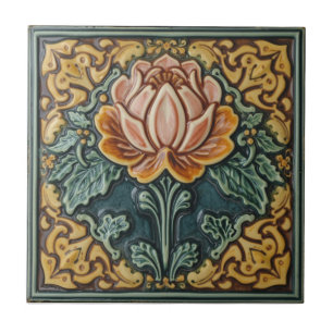 Vintage Art Nouveau  Majolica Floral Craftsman Tile