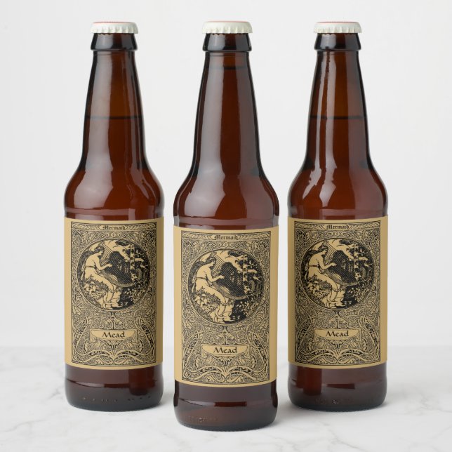 Vintage Art Nouveau Mermaid Beer Bottle Label (Bottles)