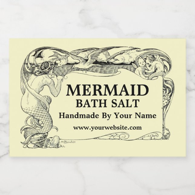 Vintage Art Nouveau Mermaid Template Food Label (Single Label)