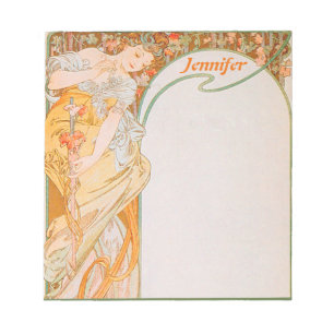 Vintage Art Nouveau Mucha Orange Girl & Grape Vine Notepad