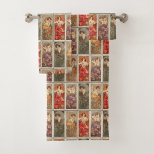 Vintage Art Nouveau Mucha Precious Stones Pattern Bath Towel Set