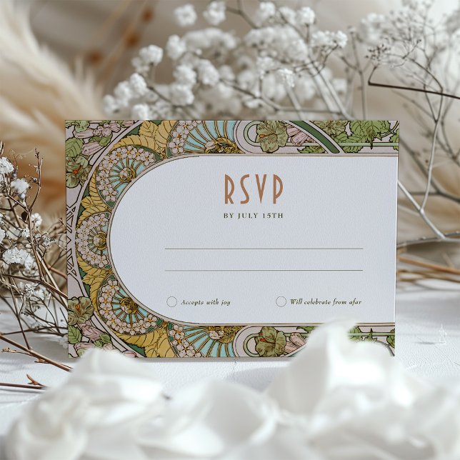 Vintage Art Nouveau Mucha Style Mariage Carte RSVP (Créateur téléchargé)
