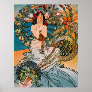 Vintage Art Nouveau Mucha Woman Floral Poster