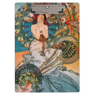Vintage Art Nouveau Mucha Woman Floral Poster Clipboard