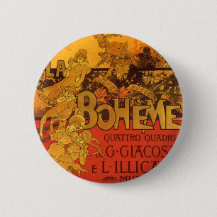 Vintage Art Nouveau Music, La Boheme Opera, 1896 2 Inch Round Button