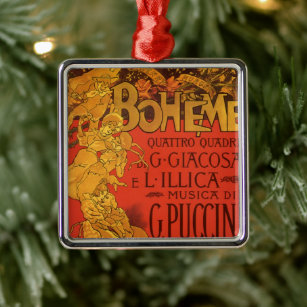Vintage Art Nouveau Music, La Boheme Opera, 1896 Metal Ornament