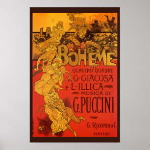 Vintage Art Nouveau Music, La Boheme Opera, 1896 Poster