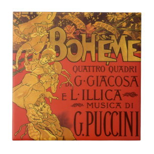 Vintage Art Nouveau Music, La Boheme Opera, 1896 Tile
