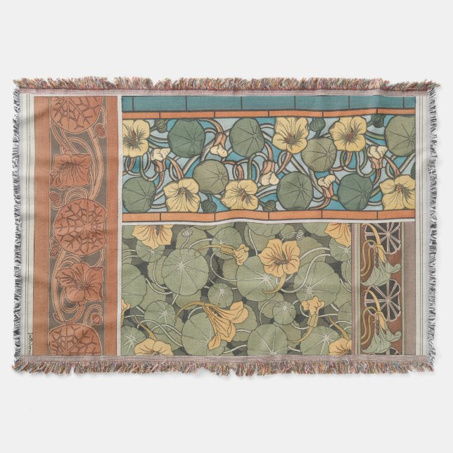 Vintage Art Nouveau Nasturtium Flower Floral Throw (Front)