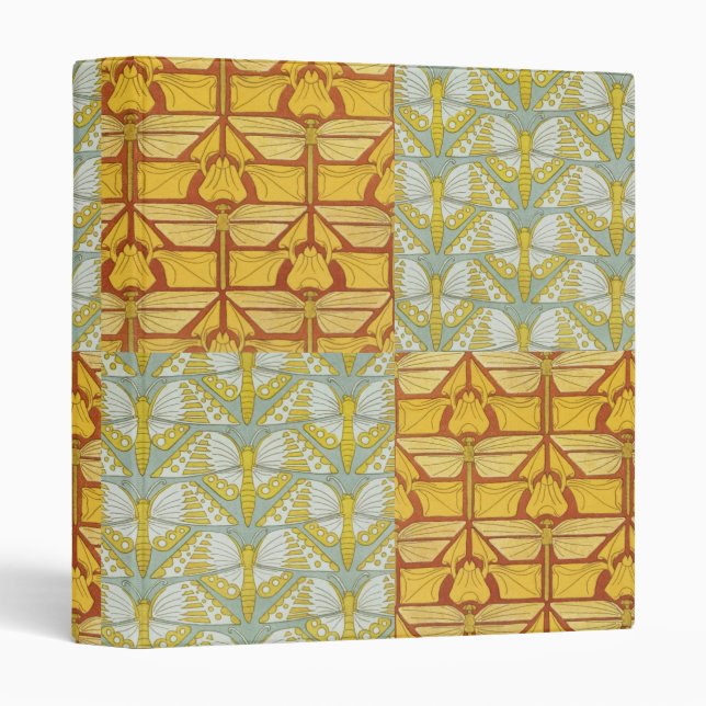 Vintage Art Nouveau Nature Grid Pattern Art Binder (Front/Spine)