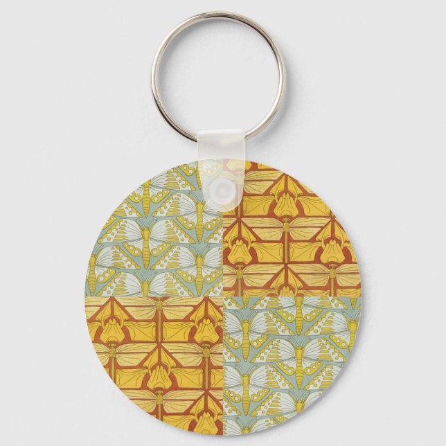 Vintage Art Nouveau Nature Grid Pattern Art Keychain (Front)