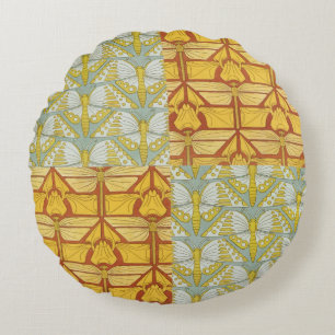 Vintage Art Nouveau Nature Grid Pattern Art Round Pillow