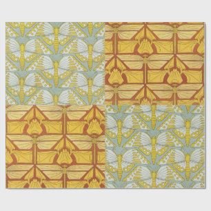 Vintage Art Nouveau Nature Grid Pattern Art Wrapping Paper