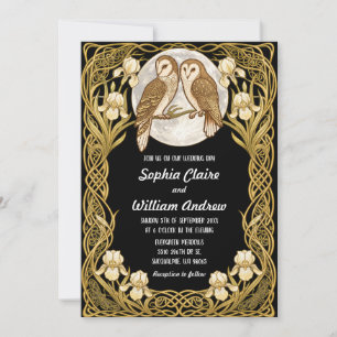 Vintage Art Nouveau Owls Wedding Invitation