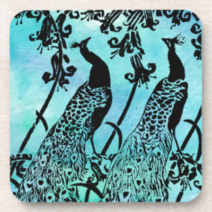 Vintage Art Nouveau Peacock Illustration   Antique Coaster