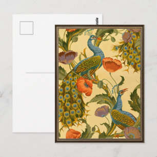 Vintage Art Nouveau Peacock Poppy Floral Pattern Postcard