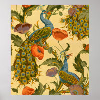 Vintage Art Nouveau Peacock Poppy Floral Pattern