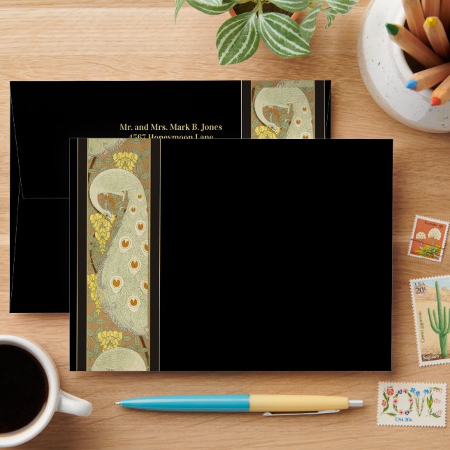 Vintage Art Nouveau Peacock Wedding  Envelope (Desk)